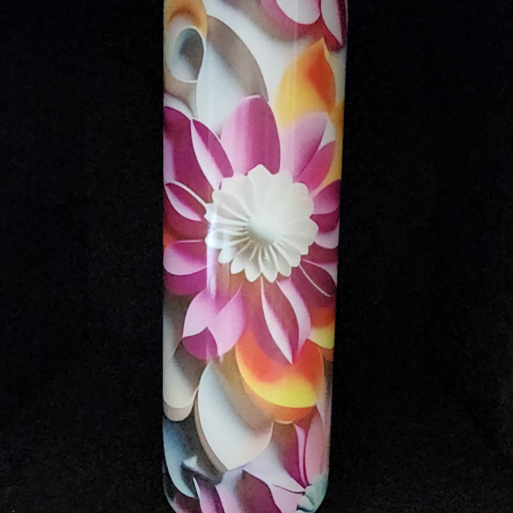 Floral Pink and White Tumbler With Lid And Straw
